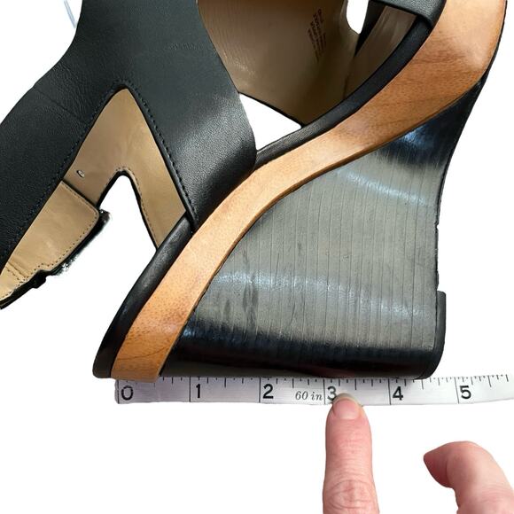 Michael Kors Josephine Wedge Sandals Size 7M Black Leather Wood Look Open Toe - Picture 12 of 12
